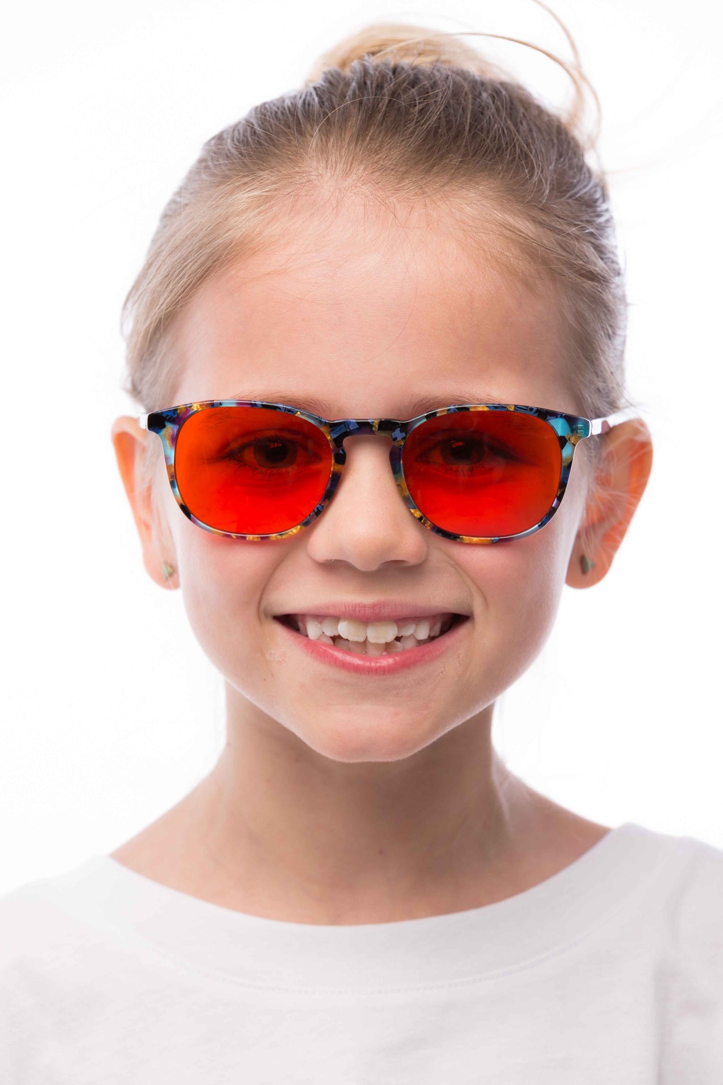 Girl Wearing Elsa Blue Light Blocking Glasses Prescription, close up